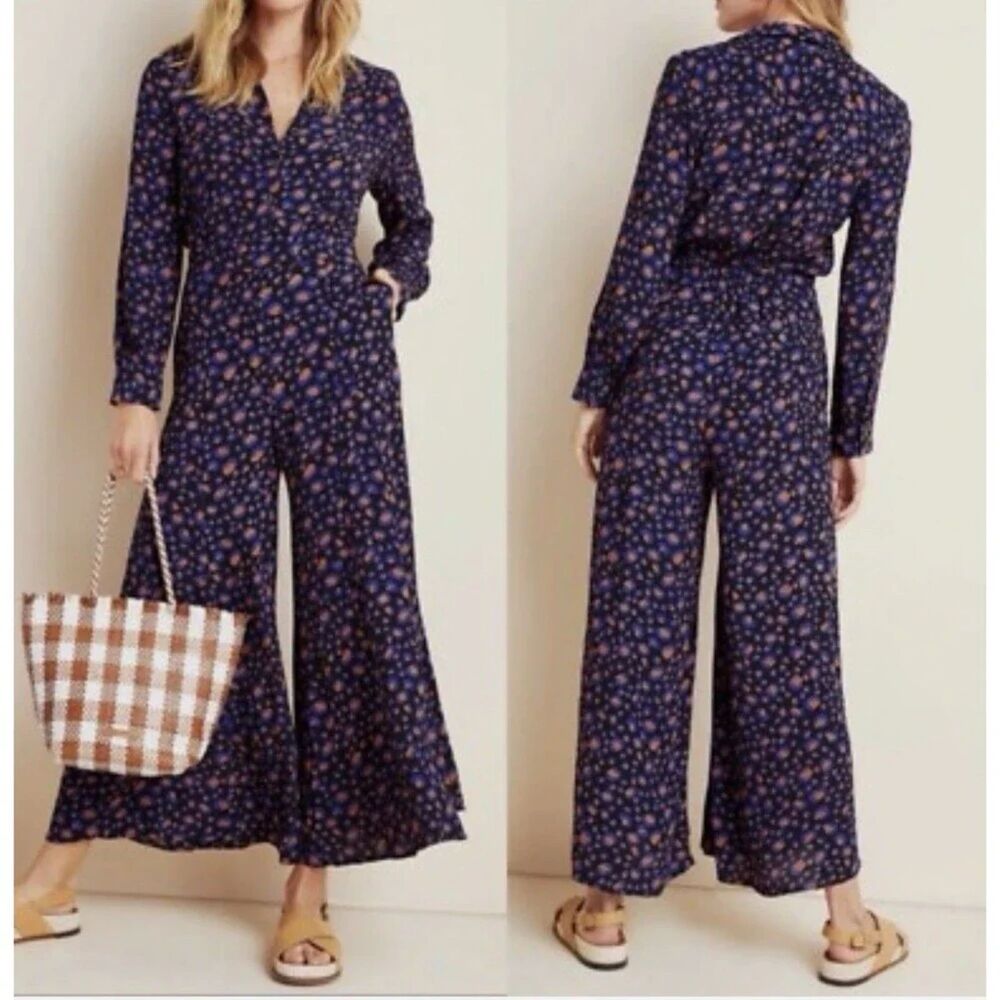 Anthropologie Loveland Wide-Leg Jumpsuit Women's Size US 2 Sapphire Long sleeve
